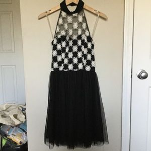 Black Sweetheart Mock Neck Dress with Tulle Bottom